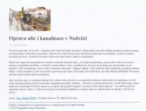 Oprava ulic i kanalizace v Nedvězí